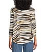 Color:Watercolor Tiger - Image 2 - Petite Size Knit Tiger Print 3/4 Sleeve Crew Neck Top