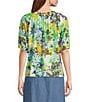 Color:Blue Spring Bloom - Image 2 - Petite Size Elbow Puff Sleeve V-Neck Bloom Top