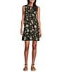 Color:Olive Floral - Image 1 - Petite Size Floral Print Double Tassel Tie Front V-Neck Tiered Sleeveless A-Line Dress