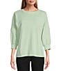 Color:Mist Green - Image 1 - Petite Size Knit 3/4 Sleeve Crew Neck Pullover