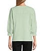 Color:Mist Green - Image 2 - Petite Size Knit 3/4 Sleeve Crew Neck Pullover