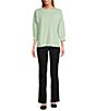 Color:Mist Green - Image 3 - Petite Size Knit 3/4 Sleeve Crew Neck Pullover