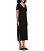 Color:Black - Image 3 - Petite Size Short Roll-Tab Sleeve V-Neck Shift Dress
