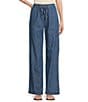 Color:Medium Wash - Image 1 - Petite Size The ISLAND Pull-On Mid Rise Wide Leg Cargo Pocket Jeans