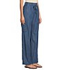 Color:Medium Wash - Image 3 - Petite Size The ISLAND Pull-On Mid Rise Wide Leg Cargo Pocket Jeans