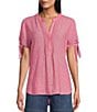 Color:Fruit Dove Pink - Image 1 - Petite Size Tie Short Sleeve Y-Neck Top