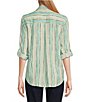 Color:Hand Drawn Stripe - Image 2 - Petite Size Woven Roll Sleeve Spread Collar Button Front Shirt
