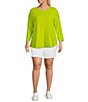 Color:Kiwi Colada - Image 3 - Plus Size Knit 3/4 Sleeve Crew Neck Tee Shirt