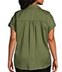 Color:Dusty Olive - Image 2 - Plus Size Camp Short Sleeve Collared Button Front Shirt