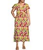 Color:Multi Floral - Image 1 - Plus Size Floral Double Flutter Short Sleeve V-Neck Side Pocket Faux Wrap Maxi Dress