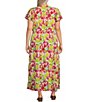 Color:Multi Floral - Image 2 - Plus Size Floral Double Flutter Short Sleeve V-Neck Side Pocket Faux Wrap Maxi Dress