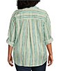 Color:Handrawn Stripe - Image 2 - Plus Size Handrawn Stripe Woven Roll Sleeve Spread Collar Button Front Shirt