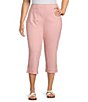 Color:Powder Pink - Image 1 - Plus Size High Rise Flat Front Pull-On Cropped Pants
