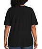 Color:Black - Image 2 - Plus Size Short Sleeve Solid Knit Tee Shirt