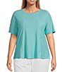 Color:Amazon Blue - Image 1 - Plus Size Short Sleeve Solid Knit Tee Shirt