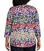 Color:Floral Rainbow - Image 2 - Plus Size Knit Floral 3/4 Sleeve Crew Neck Top