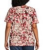 Color:Brisk Botanics - Image 2 - Plus Size Knit Floral Printed Short Sleeve V-Neck Top