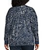 Color:Stonewash Paisley - Image 2 - Plus Size Knit Long Sleeve V-Neck Ribbed Pullover Top