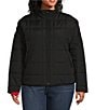 Color:Black - Image 4 - Plus Size Long Sleeve Zip Front Quilted Jacket