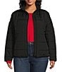Color:Black - Image 1 - Plus Size Long Sleeve Zip Front Quilted Jacket