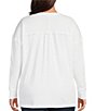 Color:White - Image 2 - Plus Size Ribbed Knit V-Neck Long Sleeve Pullover Top