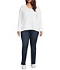 Color:White - Image 3 - Plus Size Ribbed Knit V-Neck Long Sleeve Pullover Top