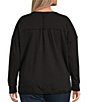 Color:Black - Image 2 - Plus Size Ribbed Knit V-Neck Long Sleeve Pullover Top