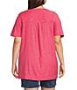 Color:Fruit Dove Pink - Image 2 - Plus Size Short Sleeve Seam V-Neck Relaxed Tee Shirt