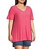Color:Fruit Dove Pink - Image 3 - Plus Size Short Sleeve Seam V-Neck Relaxed Tee Shirt