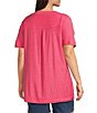 Color:Fruit Dove Pink - Image 4 - Plus Size Short Sleeve Seam V-Neck Relaxed Tee Shirt