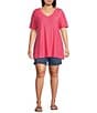 Color:Fruit Dove Pink - Image 5 - Plus Size Short Sleeve Seam V-Neck Relaxed Tee Shirt