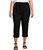 Color:Black - Image 1 - Plus Size The ISLAND Crop Pull-On Mid Rise Wide Leg Drawstring Waist Pant
