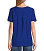 Color:Mazarine Blue - Image 2 - Short Sleeve Seam V-Neck Relaxed Tee Shirt
