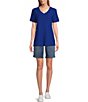 Color:Mazarine Blue - Image 3 - Short Sleeve Seam V-Neck Relaxed Tee Shirt