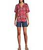 Color:Pink Paisley - Image 3 - Woven Paisley Flutter Short Sleeve Y-Neck Button Front Top