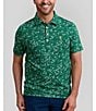 Color:Green - Image 1 - Southern Charm Printed Melange Knit Short Sleeve Polo Shirt