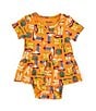 Color:Orange Multi - Image 1 - Wrangler® Baby Girls Newborn-24 Months Short Sleeve Allover Boot Print Skirted Bodysuit