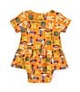 Color:Orange Multi - Image 2 - Wrangler® Baby Girls Newborn-24 Months Short Sleeve Allover Boot Print Skirted Bodysuit