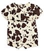 Color:White/Brown - Image 1 - Wrangler® Baby Girls Newborn-24 Months Short Sleeve Cow Printed T-Shirt & Bloomers Set