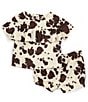 Color:White/Brown - Image 3 - Wrangler® Baby Girls Newborn-24 Months Short Sleeve Cow Printed T-Shirt & Bloomers Set