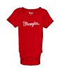 Color:Red - Image 1 - Wrangler® Baby Girls Newborn-24 Months Short Sleeve Scripted Logo Knit Bodysuit
