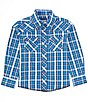 Color:Strong Blue - Image 1 - Wrangler® Big Boys 8-20 Long-Sleeve Plaid Woven Pearl Snap Shirt