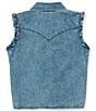 Color:Blue - Image 2 - Wrangler® Big Girls 8-18 Sleeveless Tie-Front Denim Top