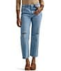 Color:Medium Blue - Image 1 - Wrangler® High Rise Distressed Crop Straight Jeans