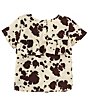 Color:White/Brown - Image 2 - Wrangler® Little Girls 2T-4T Short Sleeve Cow Print Top