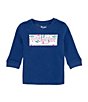 Color:Navy - Image 1 - Little Girls 4-7 Long-Sleeve Fill Logo Sweatshirt