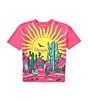 Color:Purple Multi - Image 1 - Wrangler® Little Girls 4-7 Short Sleeve Cactus Graphic Oversized T-Shirt