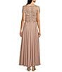 Color:Taupe - Image 2 - Beaded Bodice Round Neck Short Illusion Sleeve Chiffon Gown