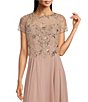 Color:Taupe - Image 3 - Beaded Bodice Round Neck Short Illusion Sleeve Chiffon Gown