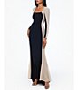 Color:Black/Nude/Silver - Image 5 - Caviar Beaded Mesh Panel Long Sleeve Contrast Matte Jersey Square Neck Sheath Gown